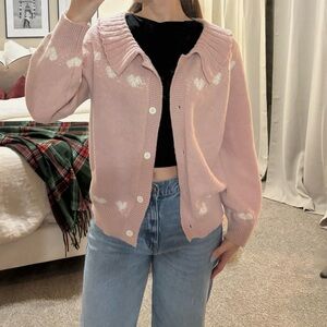 Listicle Pink Cardigan with White Accents